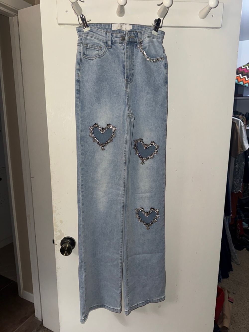 Light Blue Embellished Heart boot cut Jeans